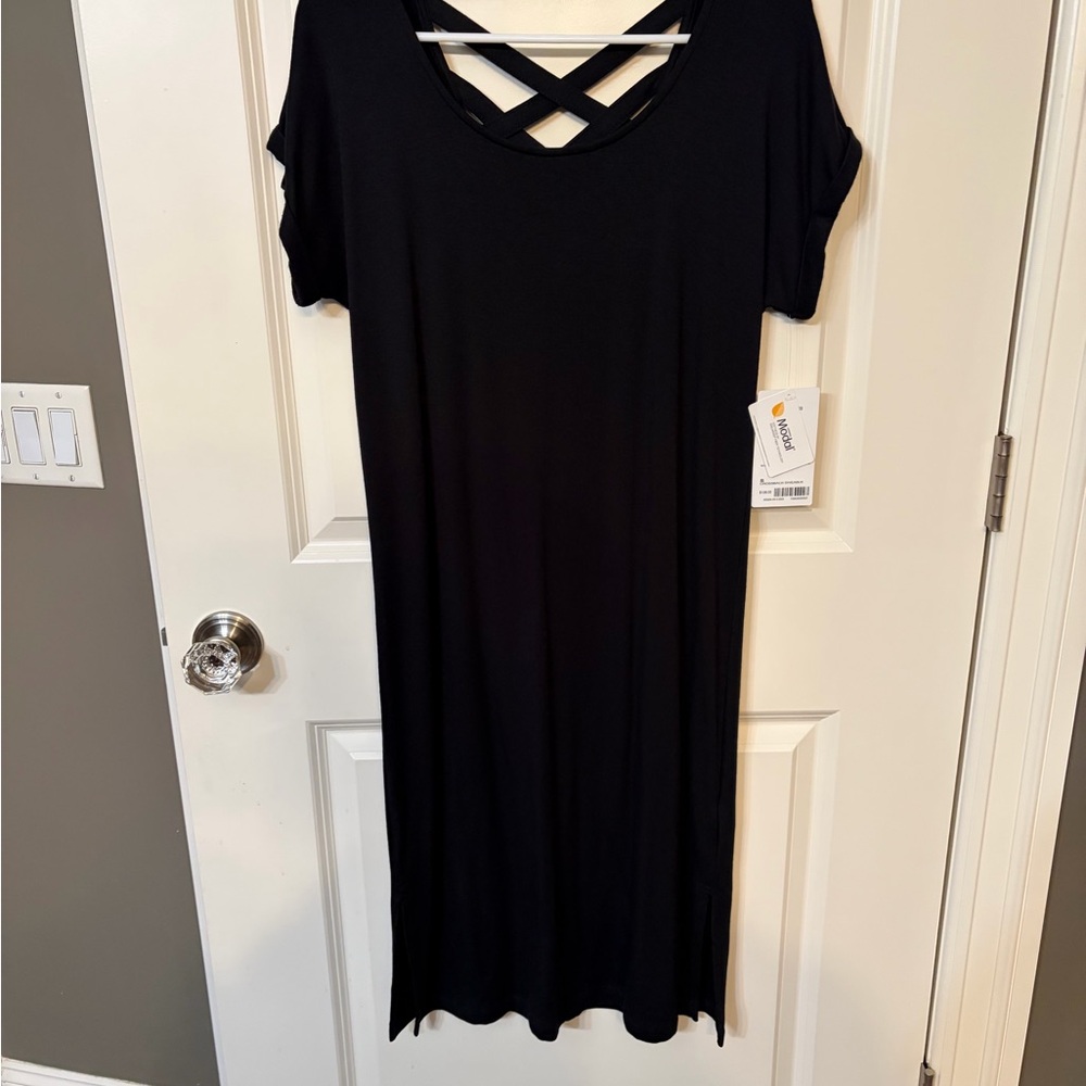 Athleta Black Strappy Back Sweatshirt Dress